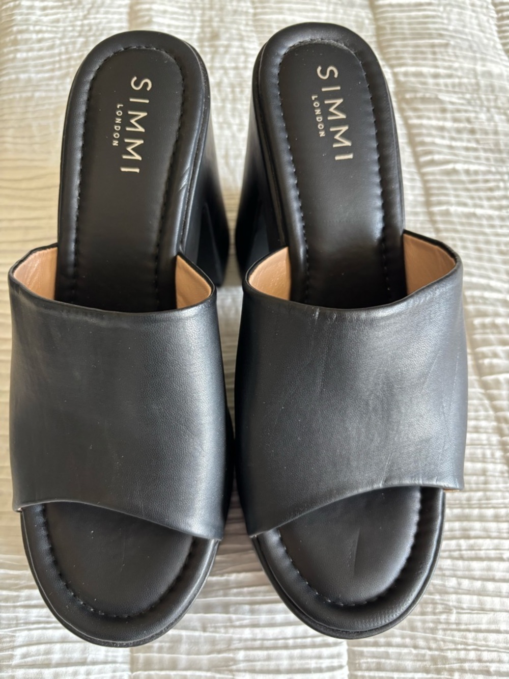Zara Black Leather Slide Mules